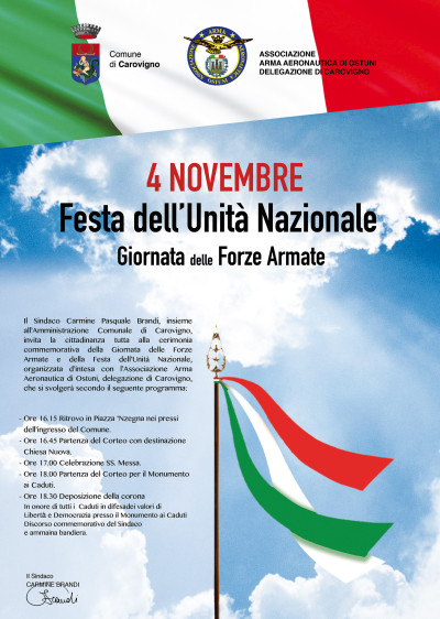 4 Novembre Festa dell'Unit&agrave; Nazionale - Giornata delle Forze Armate